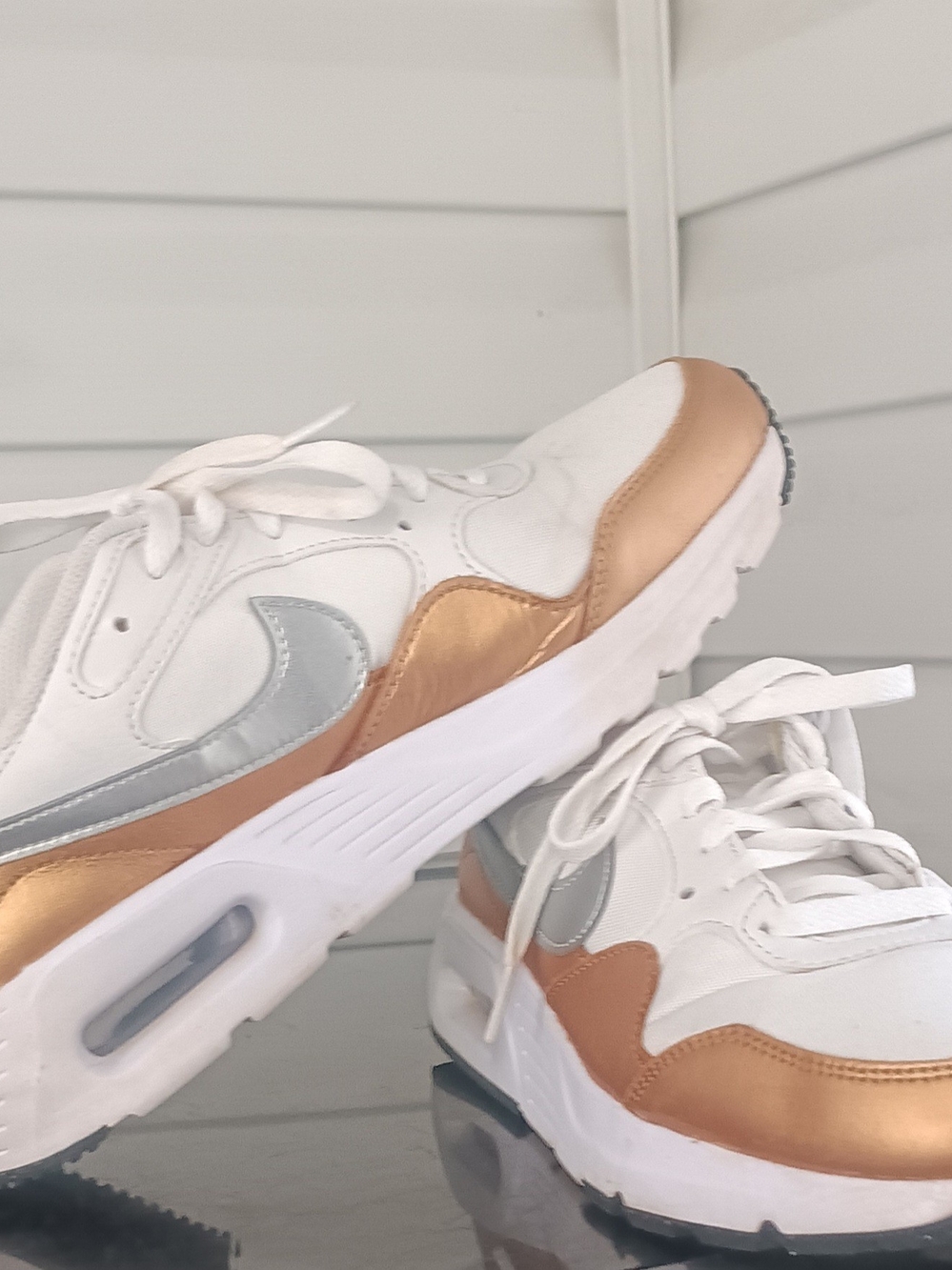 Nike Women's White Sneakers with Rose Gold and Silver Accents